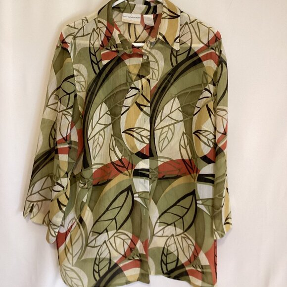 Alfred Dunner Sheer Leaf Print Blouse Women’s 16W Button-Up, Lightweight & Breez - Picture 1 of 7